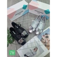 Giầy búp bê nữ đế bệt đính nơ, hai mầu đen+ bạc. Hàng Quảng Châu fullbox