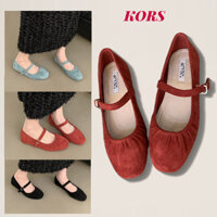 Giày búp bê nữ, đế bệt Mary Jane đầu vuông kiểu Pháp, giày đế mềm da lộn màu đen phiên bản Hàn Quốc, giày lười nữ, đế đỏ