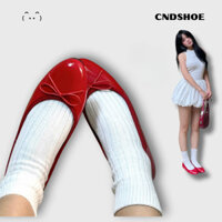 Giày Búp Bê Nữ Đế Bệt Nơ Màu Đỏ Cherry Phong Cách Coquette - Repet Red Ballet Flats Shoes