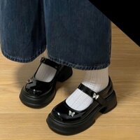 Giày búp bê nữ đế cao da bóng đính nơ bướm sang chảnh phong cách HQ Linhl Shop mã 07