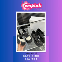 Giày búp bê nữ đế cao gót vuông mũi tròn, Mary Jane miu miu quai ngang, giày lolita nữ đế cao 5cm