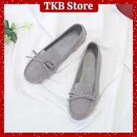 Giày búp bê nữ Mũi tròn cao cấp Giày nữ đế bằng giá rẻ Đen Xám TKB - GBB03