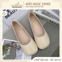 Giày Búp Bê Nữ Mũi Tròn Màu Kem, Chất Da Mềm Mịn, Êm Chân, Chuẩn Form Dáng, Phong Cách Dễ Thương
