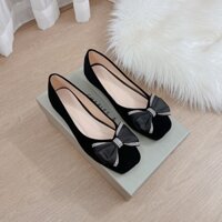 Giày búp bê nữ mũi vuông phối nơ viền đá thời trang lên chân cực êm mã K50