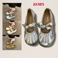 Giày búp bê nữ, nơ tròn xếp li Mary Jane giày nữ, giày nữ bạc, giày đế mềm kiểu Pháp mùa hè mới 2024 giày nữ màu be