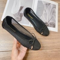 Giày búp bê nữ pha lưới, giày tiểu thư da mềm đế chống trơn trượt mã H49