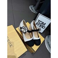 Giày búp bê nữ phối màu quai xé dán đính hoa cao 6p