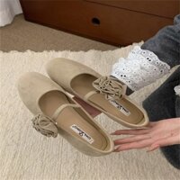 Giày búp bê nữ quai ngang da lộn cổ điển phối hoa xinh xắn phù hợp công sở dự tiệc đi chơi mẫu mới nhiều màu