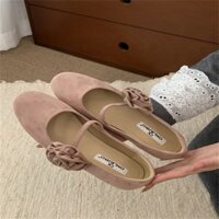 Giày búp bê nữ quai ngang da lộn cổ điển phối hoa xinh xắn phù hợp công sở dự tiệc đi chơi mẫu mới nhiều màu