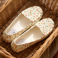 Giầy búp bê siêu mềm chịu nước đế bệt siêu mềm họa tiết vintage dễ thương GN20 - Nâu - Size 36