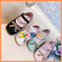 Giày búp bê trẻ em đính nơ điệu quai dán họa tiết size 29-35 từ 4-13 tuổi