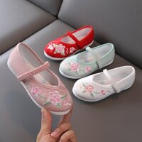 Giày Búp Bê Vải Thêu Hoa Phong Cách Trung Hoa Xinh Xắn Mềm Mại Chống Trượt Dành Cho Bé Gái