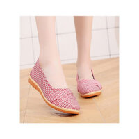 Giầy búp bê vải thoáng mềm kẻ karo dễ thương GN34 - Kẻ đỏ trắng - 39