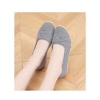 Giầy búp bê vải thoáng mềm kẻ karo dễ thương GN34 - Kẻ đen trắng - 40