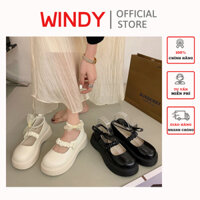 Giày Búp Bê WINDY Đế Độn Cao Quai Nhún Phối Nơ Thắt BB-0219
