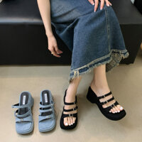 Giày cao bồi mềm phong cách thời trang 7 cm Giày cao gót đầu vuông (Size 35-39)