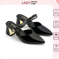 [Giầy cao cấp]Giày Sục Cao Gót Nữ Mũi Nhọn 7 Phân, Guốc Sandal Nữ Đế Vuông 7cm Da Bóng Thời Trang
