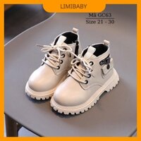 Giày cao cổ bé trai gái boot ngắn cho trẻ em 1 2 3 4 5 tuổi màu trắng be thể thao năng động cá tính LIMIBABY GC63
