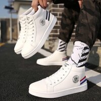 Giày cao cổ nam gót màu thời trang - Giày sneaker nam cổ cao cá tính gót kẻ ngang