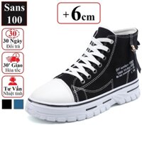 Giày cao cổ nam Sans100 giầy bốt vải fullbox độn đế tăng 6cm boot buộc dây học sinh viên thời trang trắng đen xanh