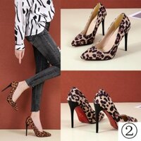Giày Cao Gót 12cm Mũi Nhọn Họa Tiết Da Báo Phong Cách Mới Size 35-44