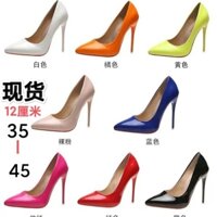 Giày Cao Gót 12cm Mũi Nhọn Chất Liệu Da Bóng size Lớn 35-45 Cho Nữ