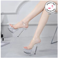 Giày cao gót 15cm gót nhon quai trong đế trong hở mũi quai vòng cổ chân Ms C283