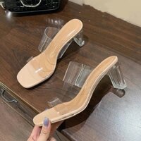 Giày cao gót 2 quai trong suốt gót 8 phân sang chảnh