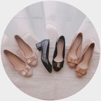 Giày cao gót 3 phân mũi tròn gót vuông gắn nơ SVA Annmodels_893SA (HỖ TRỢ ĐỔI SIZE)