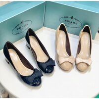 Giày cao gót 3 phân mũi tròn công sở găn nơ lụa _A893NL