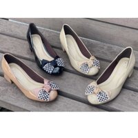 Giày cao gót 3 phân mũi tròn gót vuông chất liệu xi bóng cao cấp Annmodels phối nơ đá _A893NDCc