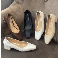 Giày cao gót 3p nữ đế vuông mũi vuông  Annmodels chất liệu DA MỀM CAO CẤP  (HẬU SIÊU ÊM MỀM)_A3004DT