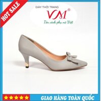 Giày Cao Gót 5 Phân Mũi Nhọn, Họa Tiết Nơ, Màu Ghi -  HT16A.5F.Ghi(V)