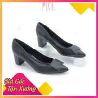Giày Cao Gót 5cm Đế Vuông Nơ Xéo Màu Kem Pixie P069