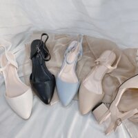 GIÀY CAO GÓT 5P GÓT TRÒN MŨI NHỌN - GUỐC MŨI NHỌN QUAI HẬU DƯỚI 7 PHÂN GÓT TRỤ MÀU VINTAGE - ĐEN - TRẮNG - KEM - XANH