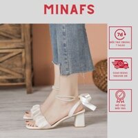 Giày Cao Gót 6 Phân Quai Ngang Học Sinh MINAFS, Sandal Nữ Phối Nơ Quai Ngọc Guốc Đi Tiệc Gót Vuông-CGTN1