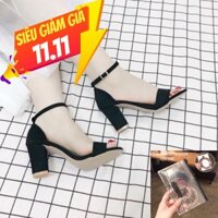 Giày cao gót 7 phân đen quai ngang MS