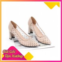 Giày Cao Gót 7cm Đế Vuông Lưới Chấm Bi Pixie P264