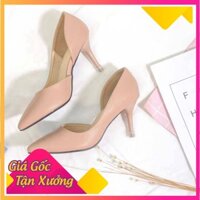 Giày Cao Gót 7cm Khoét Eo Mũi Nhọn Màu Trắng Pixie P113