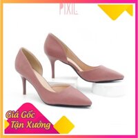 Giày Cao Gót 7cm Khoét Eo Mũi Nhọn Màu Đen Pixie P113