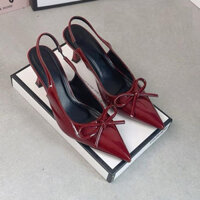 Giày cao gót 7p  mũi nhọn đính nơ 88 3 MÀU trắng-đen-đỏ gót cao 7cm