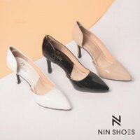 Giày Cao Gót 9cm - Chính Hãng Ninshoe - Gót Nhọn - Giay Cao Got Da Bóng Mũi Nhọn Khoét Eo Cao Câp - Sku 567