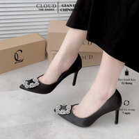 Giày cao gót 9cm CL mũi nhọn phối khoá vuông