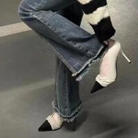 Giày cao gót 9cm mũi nhọn màu bóng phong cách thời trang Pháp