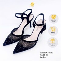 Giày cao gót 9cm mũi nhọn phối lưới đính đá sang trọng - PJ - (827nhua)