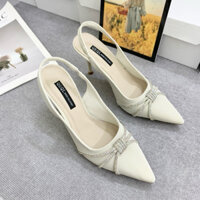 Giày cao gót 9p mũi nhọn phối đá kim tuyến chất lụa phủ bóng đi chuẩn size