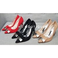 Giày cao gót ADWEINA x Sergio Rossi da lộn tag kim loại 10cm nude, đỏ, đen size 35 36 37 38 39 40