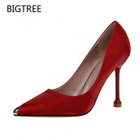 Giày cao gót BIGTREE 1823-1 Giày nữ mỏng gợi cảm mũi nhọn kim loại gót nhọn gót nhọn dự tiệc thời trang phong cách Âu Mỹ