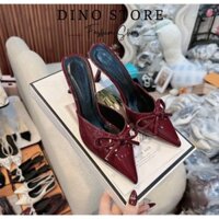 Giày cao gót bít mũi 7p da bóng mềm phối nơ kiểu dáng sang trọng DINO Store Mã D71