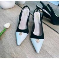 Giày cao gót bít mũi cao 7 phân có 2 màu trắng đen thời trang nữ